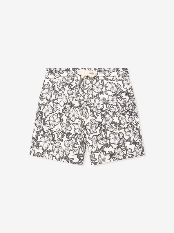 Bonpoint Boys Floral Swim Shorts in Black