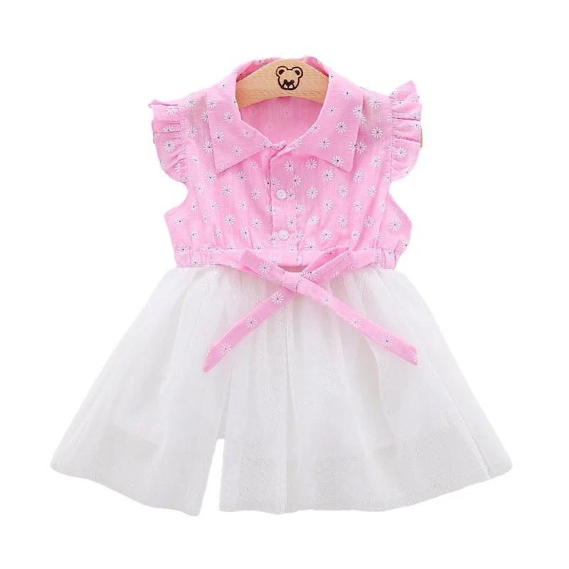 Baby Girls Flower Bow Embroidered Dresses Wholesale 22033033