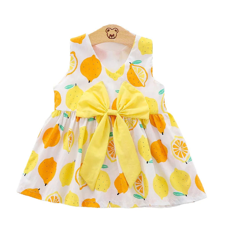 Baby Girls Fruit Bow Print Dresses Wholesale 22033031