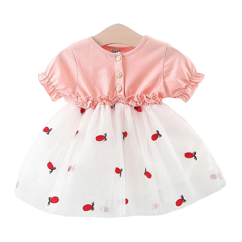 Baby Girls Fruit Embroidered Dresses Wholesale 22033037