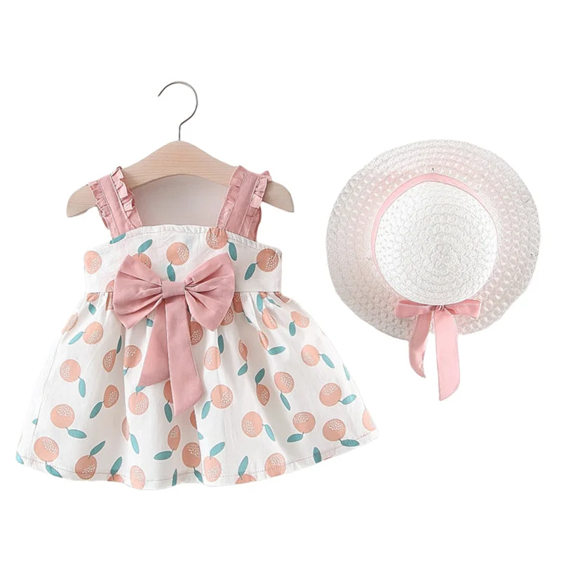 Baby Kid Girls Fruit Bow Print Dresses Wholesale 22033056