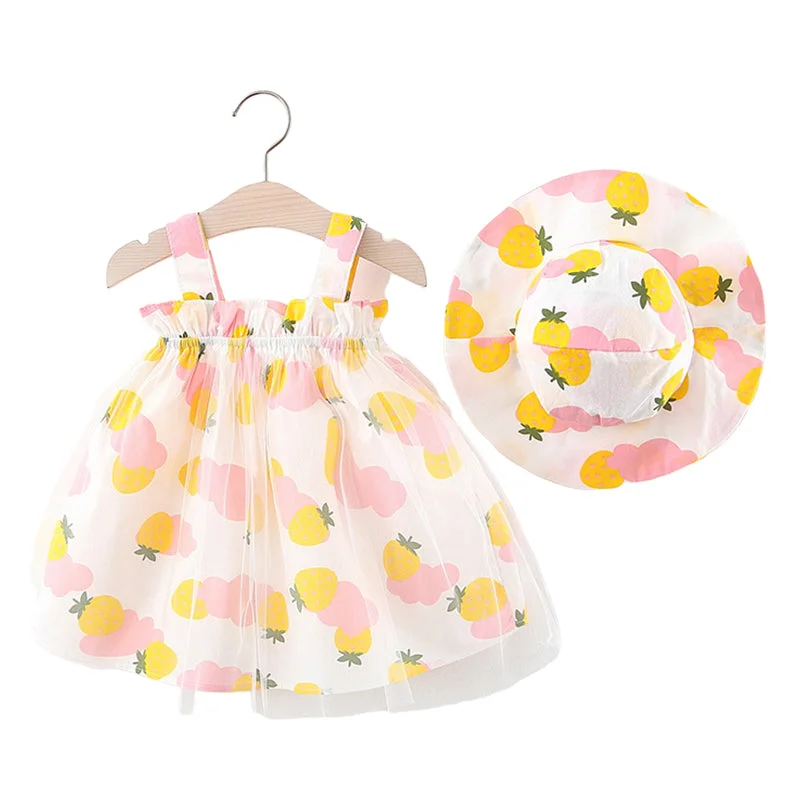 Baby Kid Girls Fruit Print Dresses And Hats Wholesale 22033084